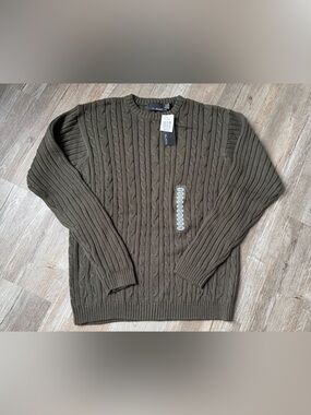 VTG BILL BLASS Cable Knit Crewneck Sweater Grandpa Sweater Olive Green Size XL